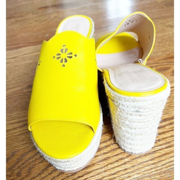 Kate Spade Tenley Espadrille Wedge Mule Platform Sandal Yellow Leather sz(10) - Picture 7 of 9